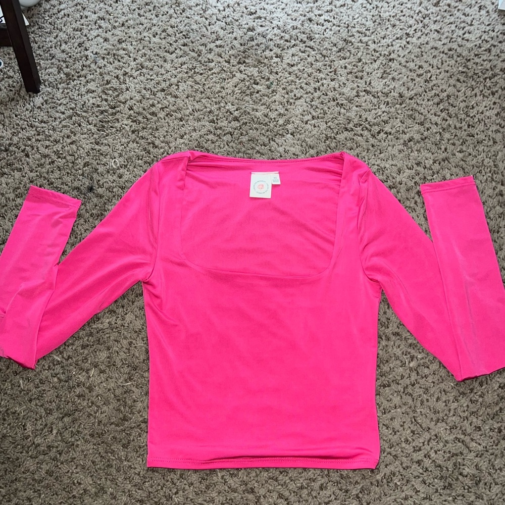 Pink free people low scoop neck top